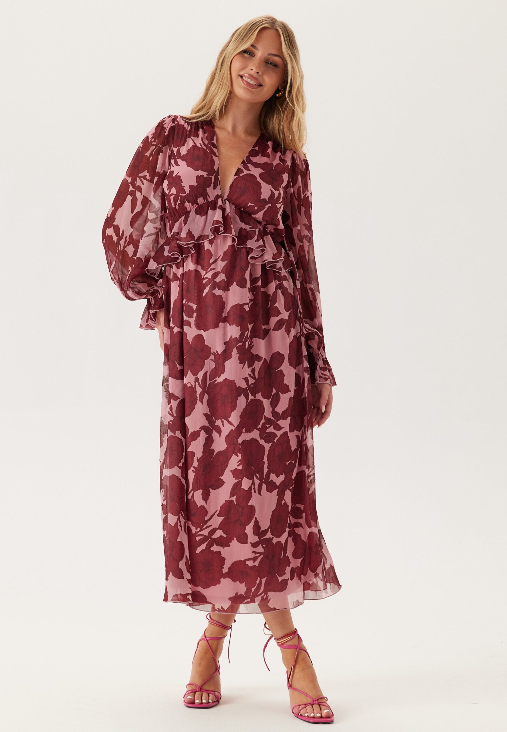 Frill L/S Chiffon Midi Dress Frill L/S Chiffon Midi Dress