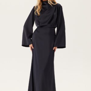 High Neck Wide Sleeve Satin Gown