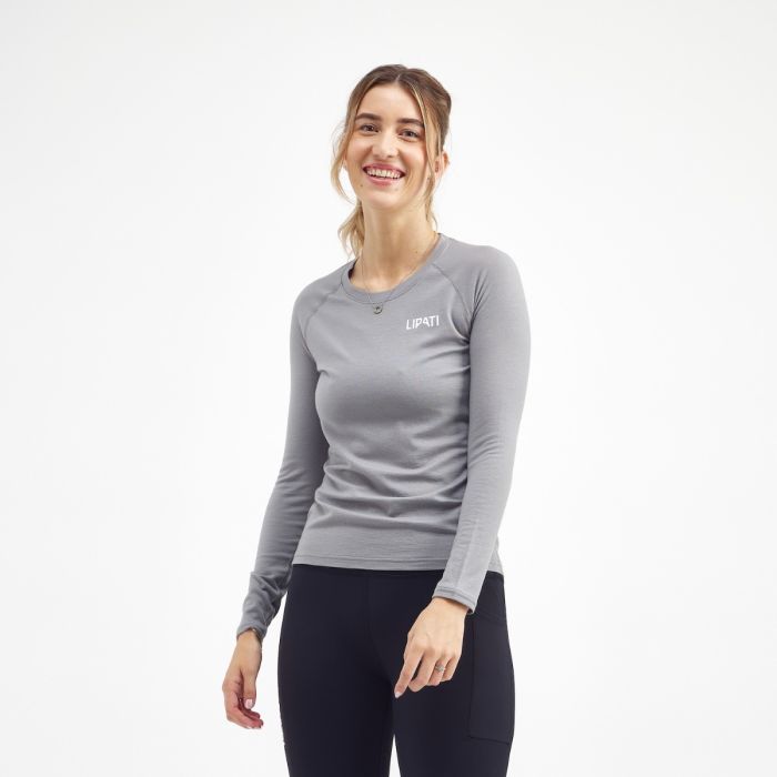 LIPATI Thinner Uld Langærmet T-shirt Dame Str. L - Ideel til løb i koldt vejr, grå LIPATI Thinner Uld Langærmet T-shirt Dame Str. L - Ideel til løb i koldt vejr, grå