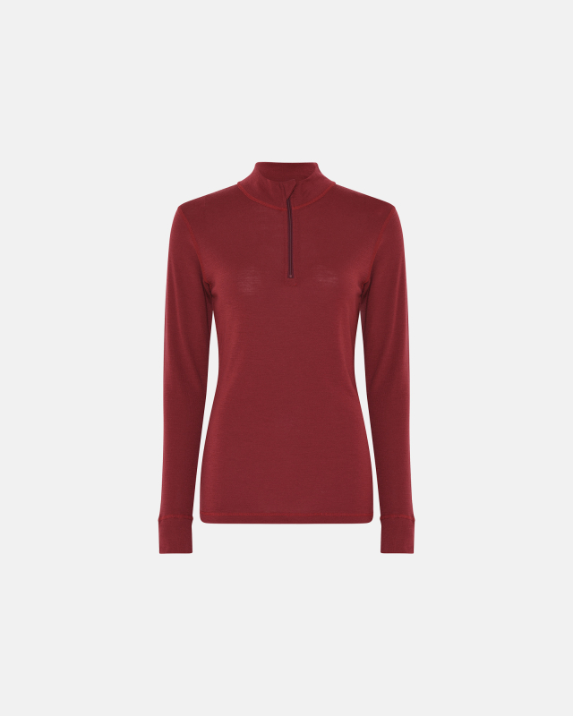 Langærmet t-shirt "half zip" | 100% merino uld | Rød Langærmet t-shirt "half zip" | 100% merino uld | Rød