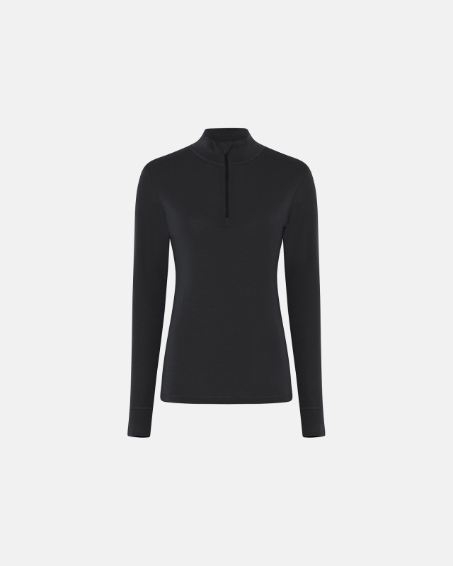 Langærmet t-shirt "half zip" | 100% merino uld | Sort Langærmet t-shirt "half zip" | 100% merino uld | Sort
