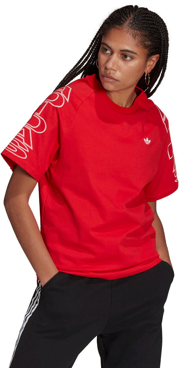 Loose Adidas Letter Tshirt Dame 32 Rød Loose Adidas Letter Tshirt Dame 32 Rød