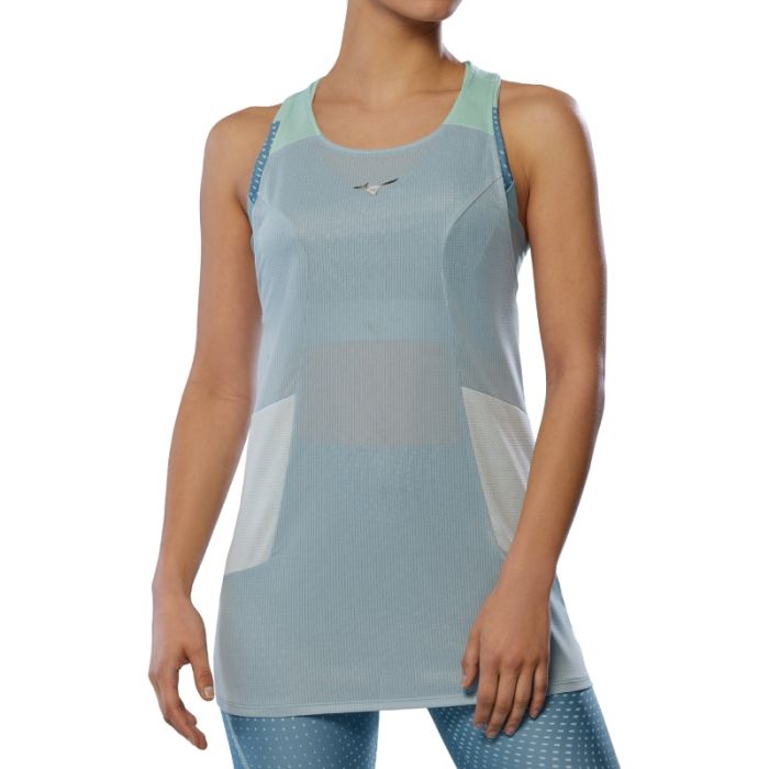 Mizuno DryAeroFlow Tank L Dame - Blå singlet til komfortabel løbetræning Mizuno DryAeroFlow Tank L Dame - Blå singlet til komfortabel løbetræning
