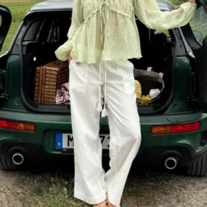 Nelly - Hvid - Pull On Tassel Linen Pants