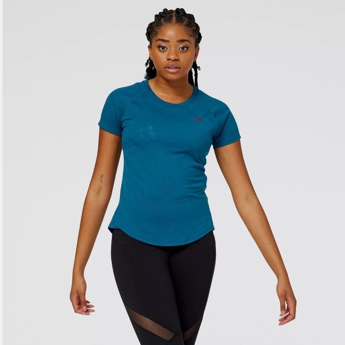 New Balance Q Speed Jacquard T-shirt Str. XS Dame - Blå til løb og træning New Balance Q Speed Jacquard T-shirt Str. XS Dame - Blå til løb og træning