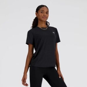 New Balance T-shirt til damer XS - Sort Heather, perfekt til løb og træning