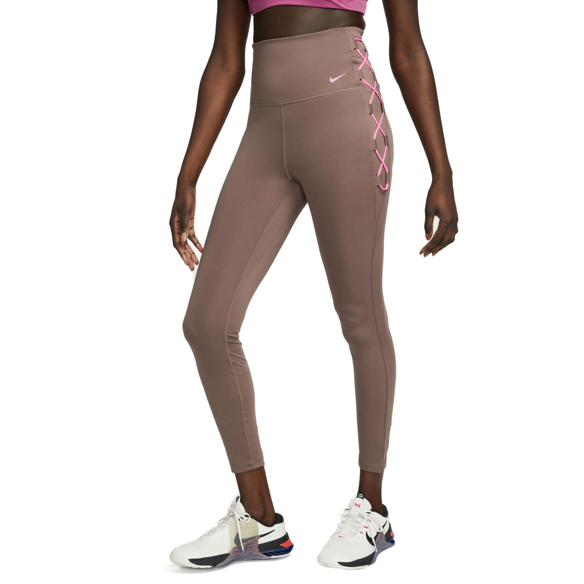 Nike Drifit One Highwaist 7/8 Laceup Tights Dame Brun Nike Drifit One Highwaist 7/8 Laceup Tights Dame Brun