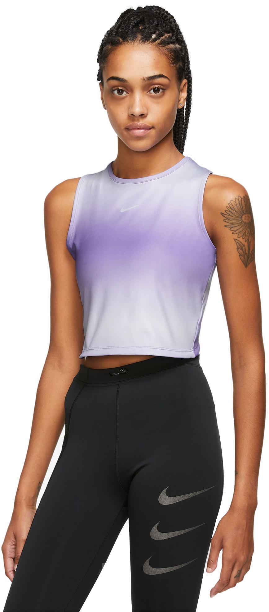 Nike Drifit Swoosh Cropped Løbetop Dame Lilla Nike Drifit Swoosh Cropped Løbetop Dame Lilla