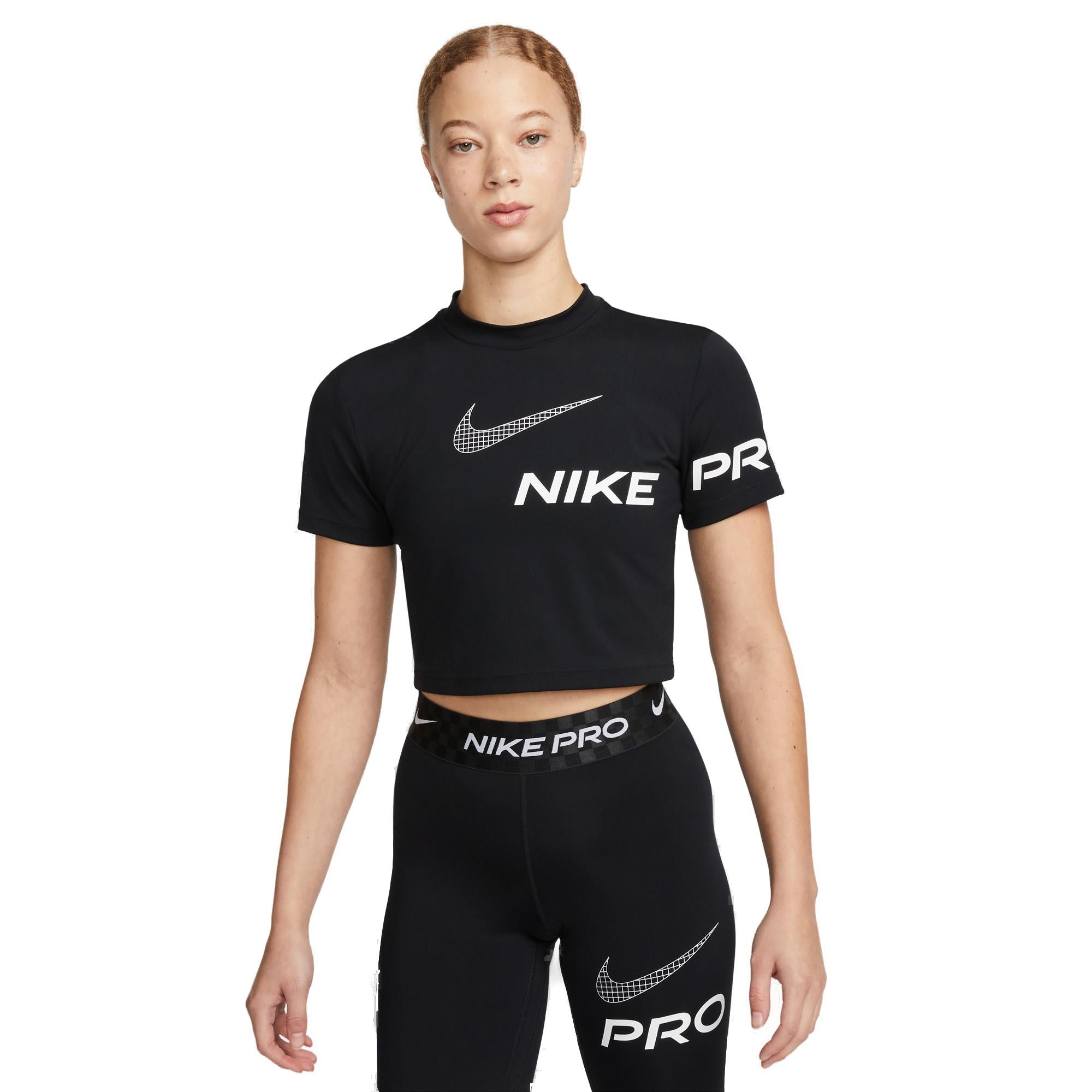 Nike Pro Drifit Cropped Graphic Tshirt Dame Sort Nike Pro Drifit Cropped Graphic Tshirt Dame Sort
