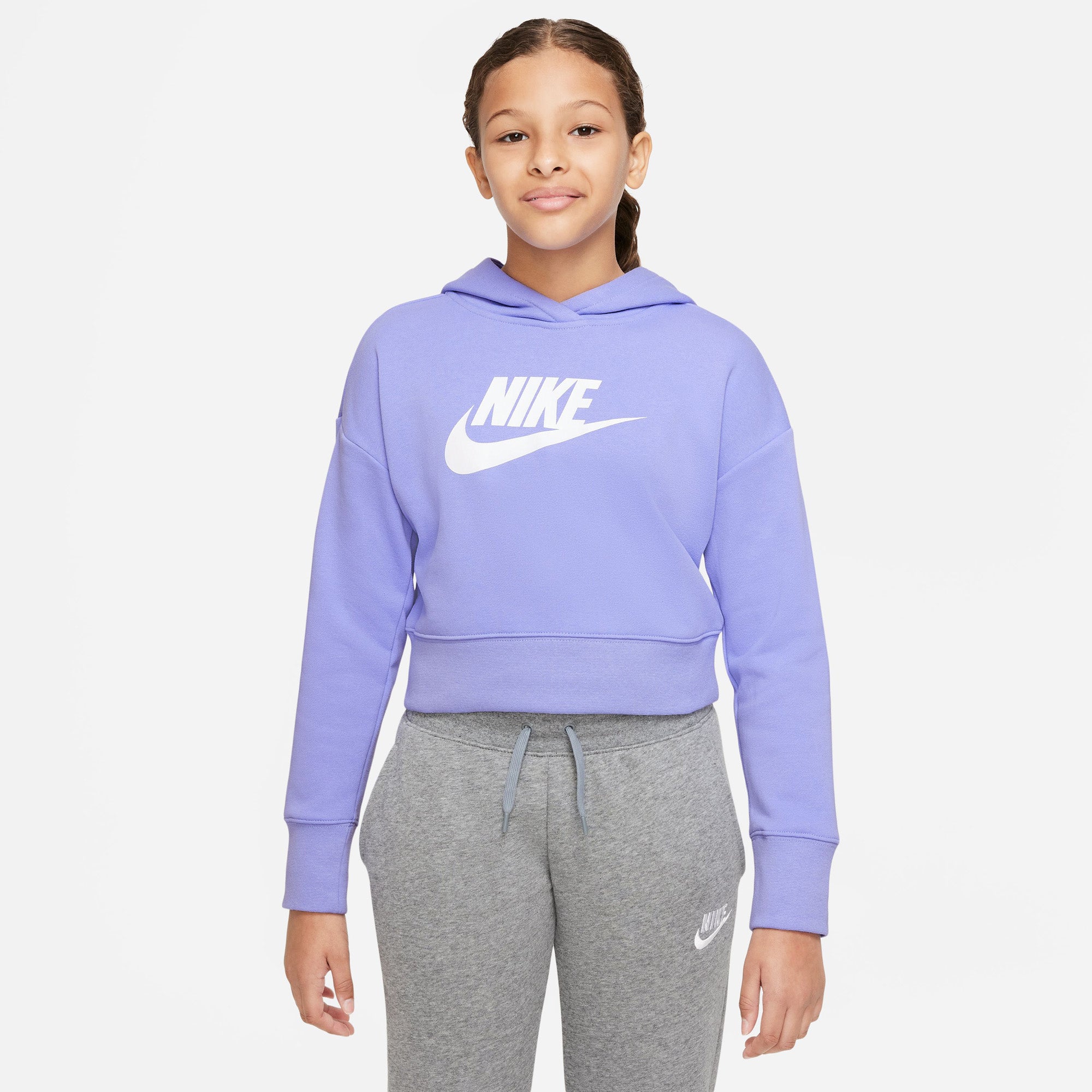 Nike Sportswear Club Cropped Hættetrøje Dame 128137 / S Lilla Nike Sportswear Club Cropped Hættetrøje Dame 128137 / S Lilla