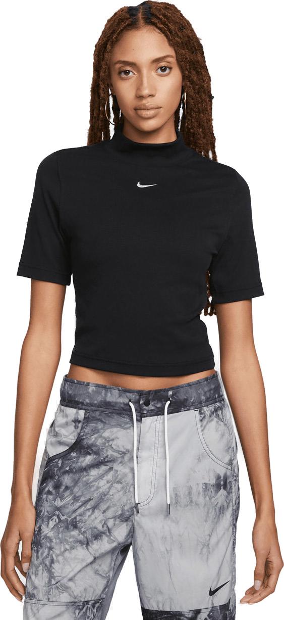 Nike Sportswear Essentials Ribbed Mockneck Tshirt Dame Xs Sort Nike Sportswear Essentials Ribbed Mockneck Tshirt Dame Xs Sort