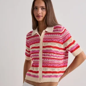 Only - Ternet/Stribet - Onllula Polo S/S Cardigan Knt Noos