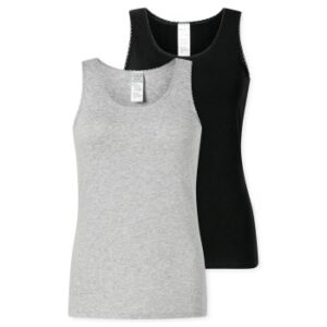 Schiesser 2P Modern Lace Top Sort/Grå bomuld 38 Dame