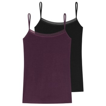 Schiesser 2P Spagetti Top Violet/Sort bomuld 42 Dame Schiesser 2P Spagetti Top Violet/Sort bomuld 42 Dame