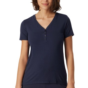 Schiesser Mix and Relax Henley Button Shirt Blå modal Small Dame Schiesser Mix and Relax Henley Button Shirt Blå modal Small Dame
