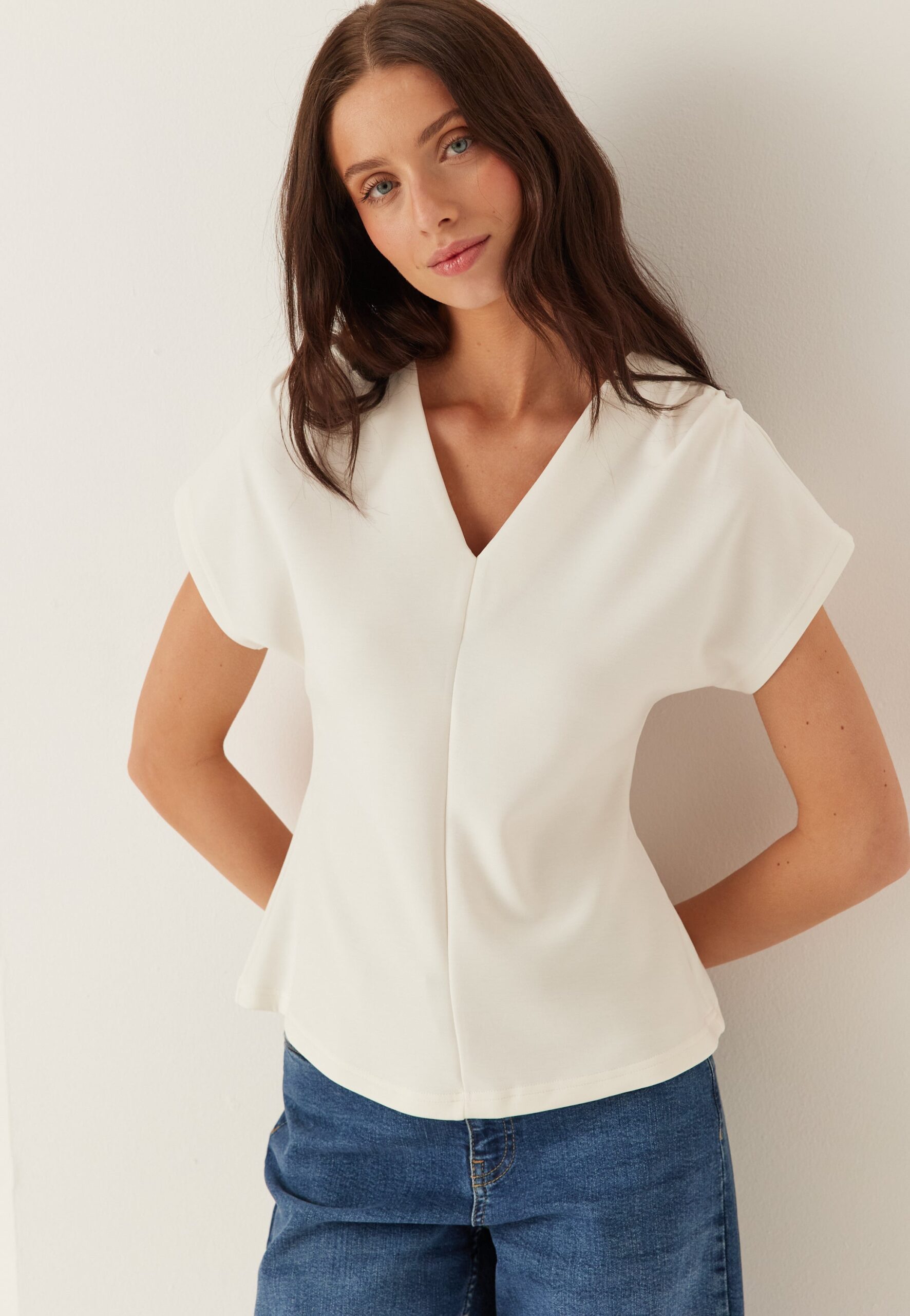 Slftenny Ss V-neck Gathered Top Slftenny Ss V-neck Gathered Top