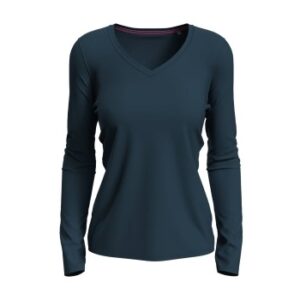 Stedman Claire V-neck Long Sleeve Marineblå ringspundet bomuld Small Dame