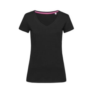 Stedman Megan V-neck Sort ringspundet bomuld Small Dame