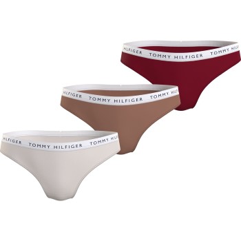 Tommy Hilfiger Trusser 3P Recycled Essentials Bikini Natur/Rød Small Dame Tommy Hilfiger Trusser 3P Recycled Essentials Bikini Natur/Rød Small Dame