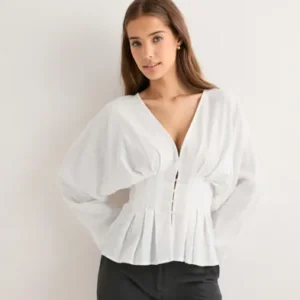 Nelly - Hvid - Button Pleat Blouse