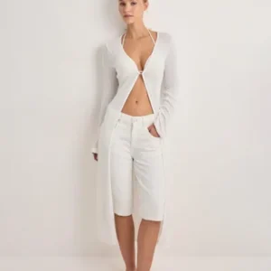Nelly - Hvid - Effortless Rib Long Cardigan