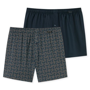 Schiesser 2P Leg Flattering Boxer Shorts Blå/Grå bomuld Small Herre Schiesser 2P Leg Flattering Boxer Shorts Blå/Grå bomuld Small Herre