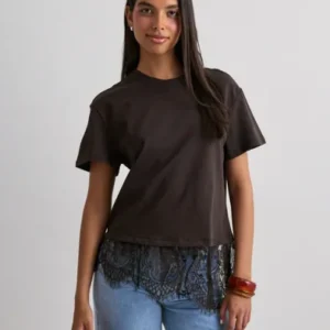 Vero Moda - Brun - Vmbrit Ss O-Neck Lace T-Shirt Jrs E