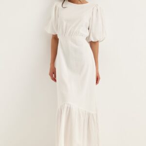 Balloon Sleeve Linen Maxi Dress