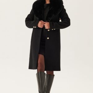 Fur Collar Wool Blend Coat