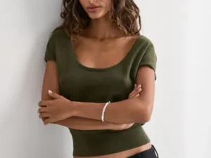 Nelly - Grøn - Deep Neck Knit Top