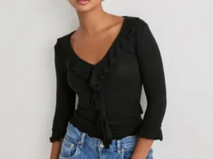Nelly - Sort - Half Sleeve Ruffle Top