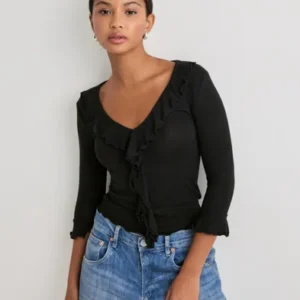 Nelly - Sort - Half Sleeve Ruffle Top