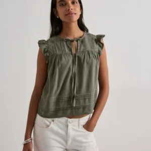 Only - Grøn - Onlaris Life Sl Tie Neck Top Wvn Cc
