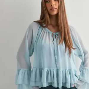 Vero Moda - Blå - Vmcamille Ls Frill Top Wvn Exp
