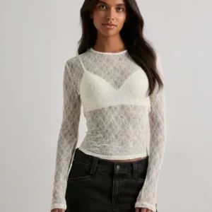 Vero Moda - Hvid - Awtessy Ls O-Neck Lace Top Noos