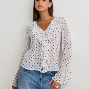 Vero Moda - Hvid - Vmwillow Ls Frill Top Wvn Lcs