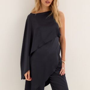 Asymmetric One Shoulder Satin Top