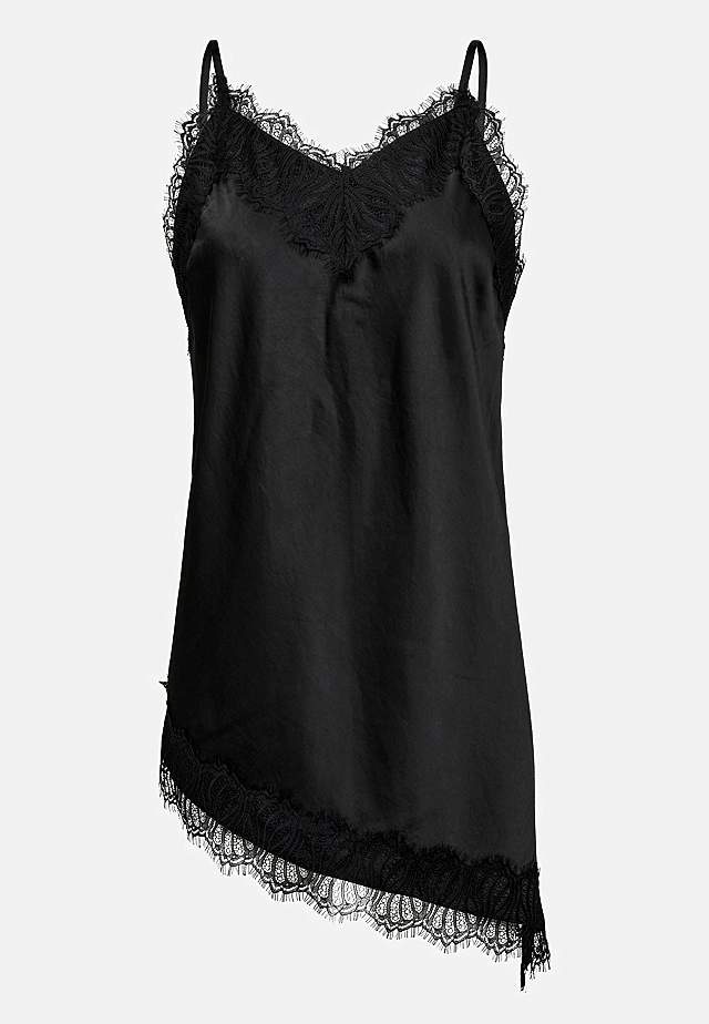 Asymmetrisk satin-top med blondekant