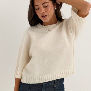Knitted Wool Blend Short Sleeve Sweater