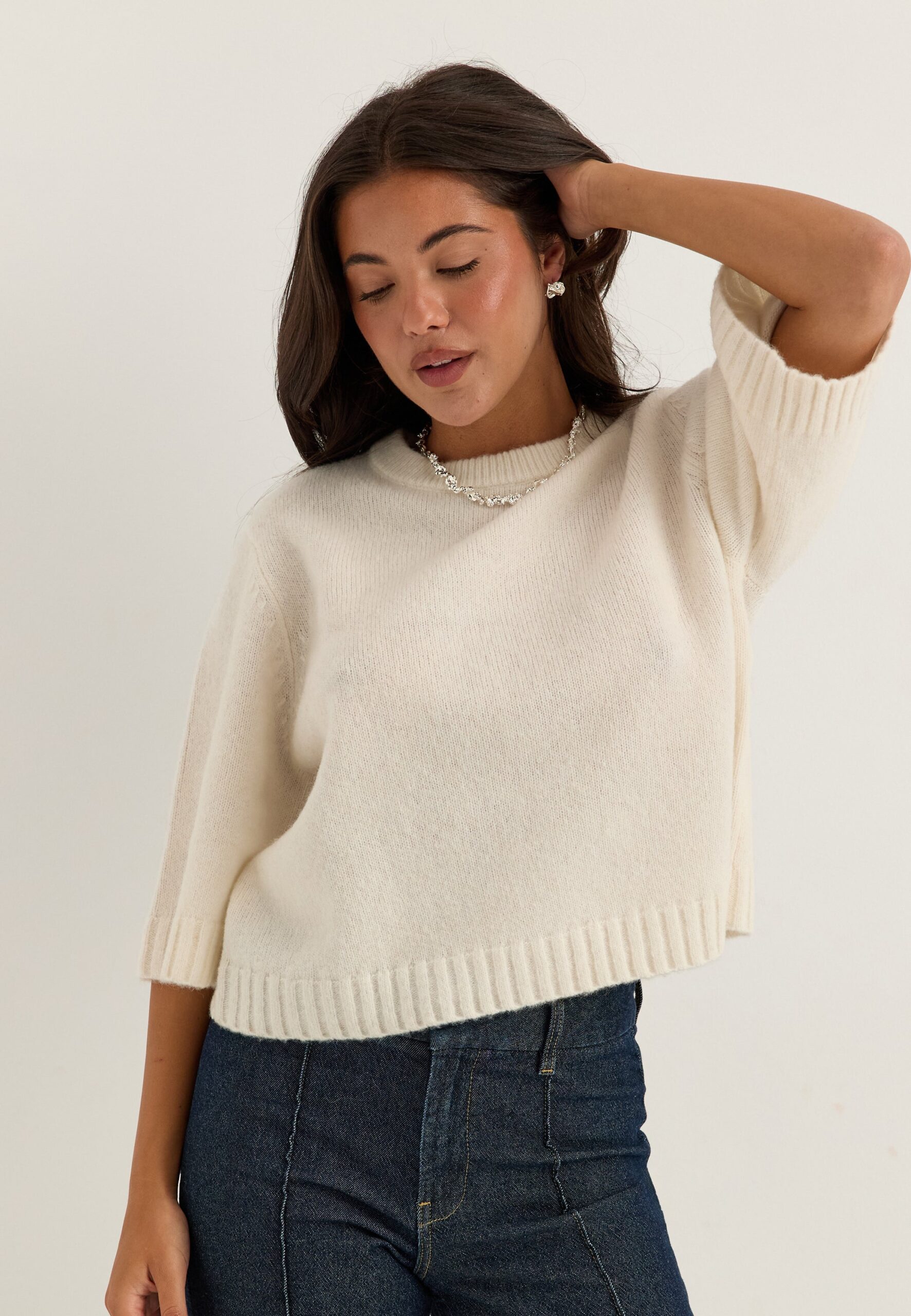 Knitted Wool Blend Short Sleeve Sweater Knitted Wool Blend Short Sleeve Sweater