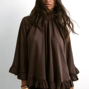 Malina - Brun - Esti Chiffon Cape Blouse
