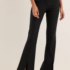 Mid Waist Stretchy Flared Slit Trousers
