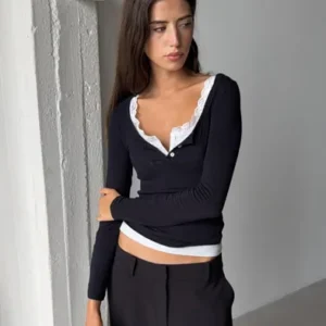 Nelly - Brun - Soft Wool Blend Button Top