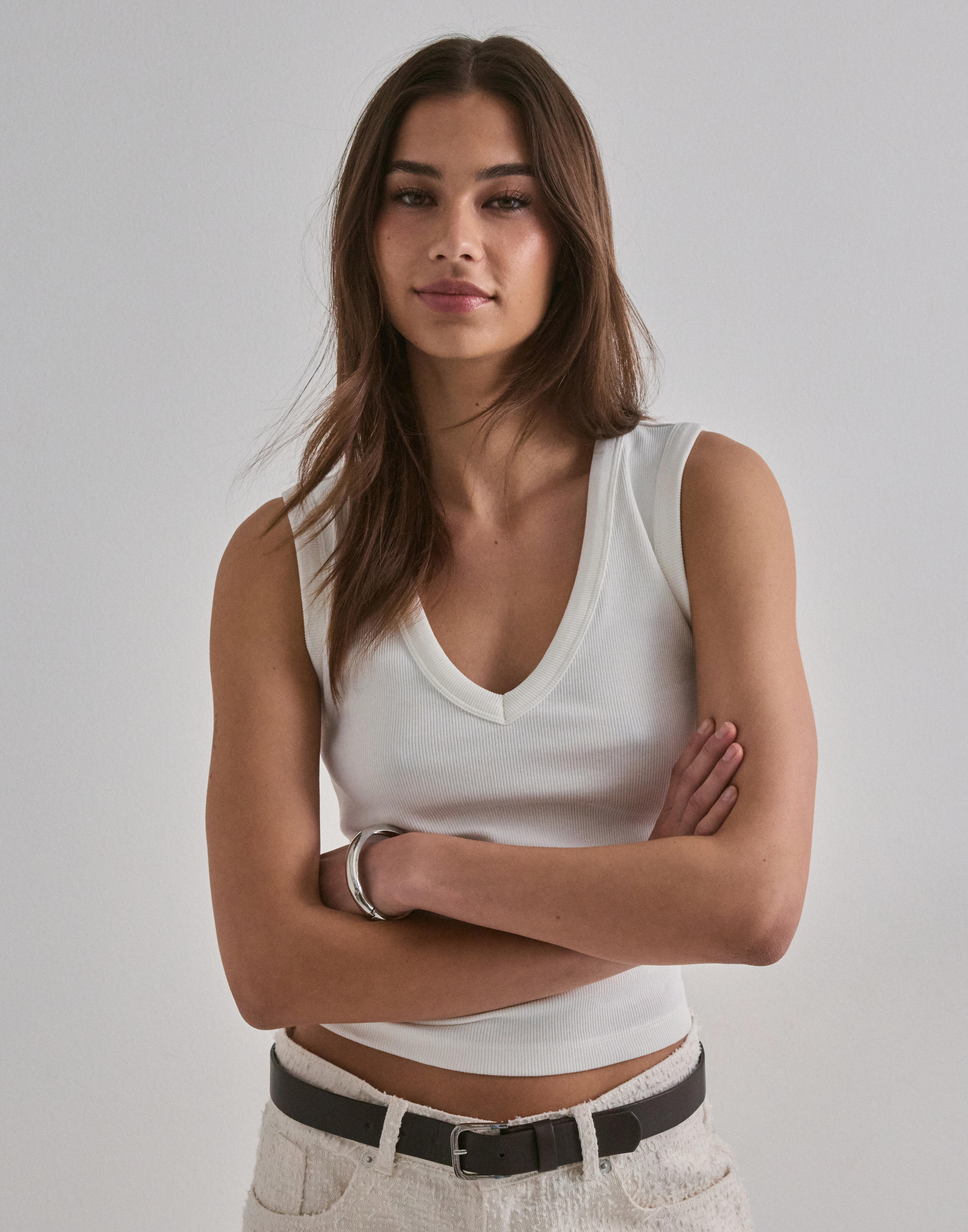 Vero Moda - Hvid - Vmchloe Sl Deep V-Neck Top Jrs Noos