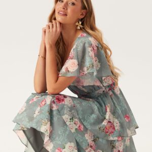 Floral Flutter Tiered Midi Dress