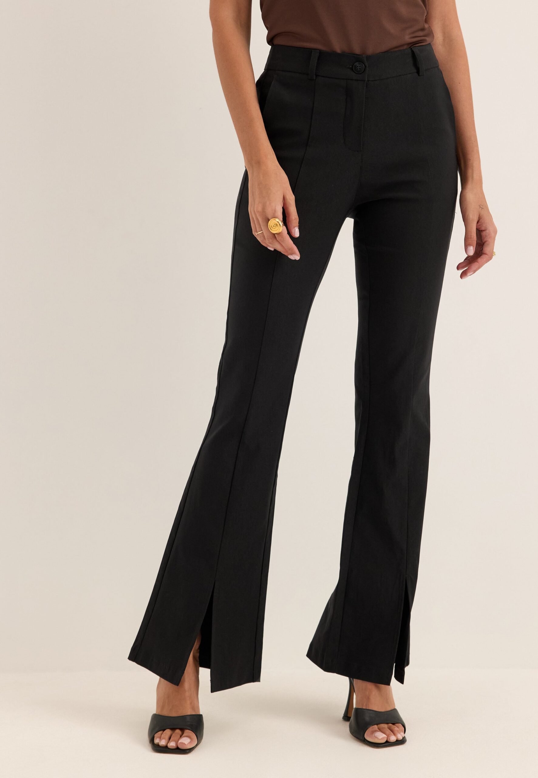 Mid Waist Stretchy Flared Slit Trousers Mid Waist Stretchy Flared Slit Trousers