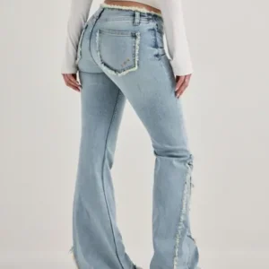 Nelly - Blå - No Waist Fringe Bootcut jeans