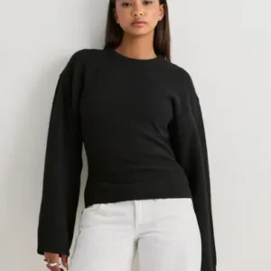 Nelly - Sort - Tight Waist Knit Sweater