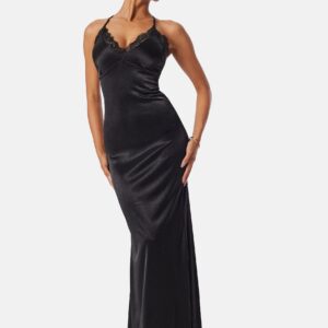 Satin Lace Trim Maxi Dress