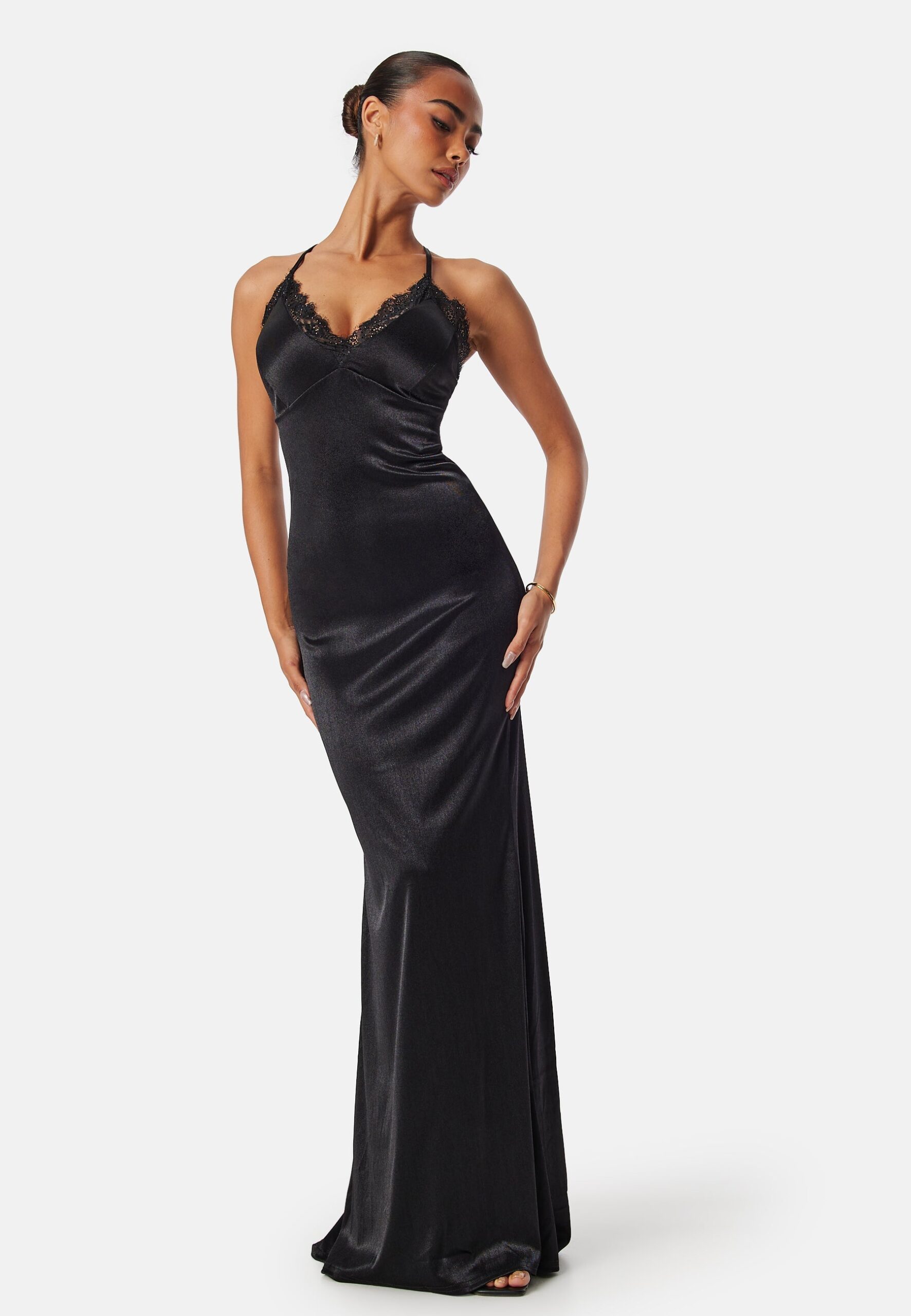 Satin Lace Trim Maxi Dress Satin Lace Trim Maxi Dress